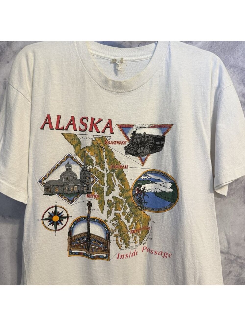Vintage 90s Alaska Travel T Shirt Inside Passage White Size Large L